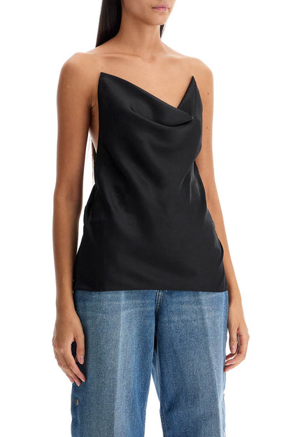 Satin Top With Draped Neckline And Low  - Black