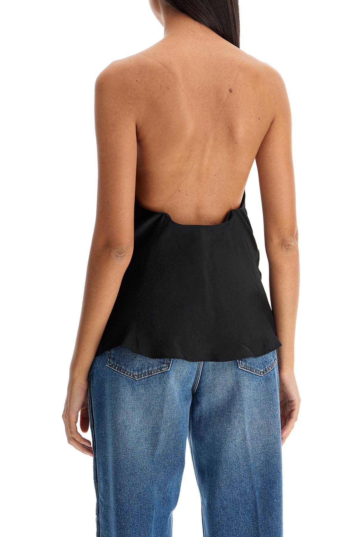 Satin Top With Draped Neckline And Low  - Black