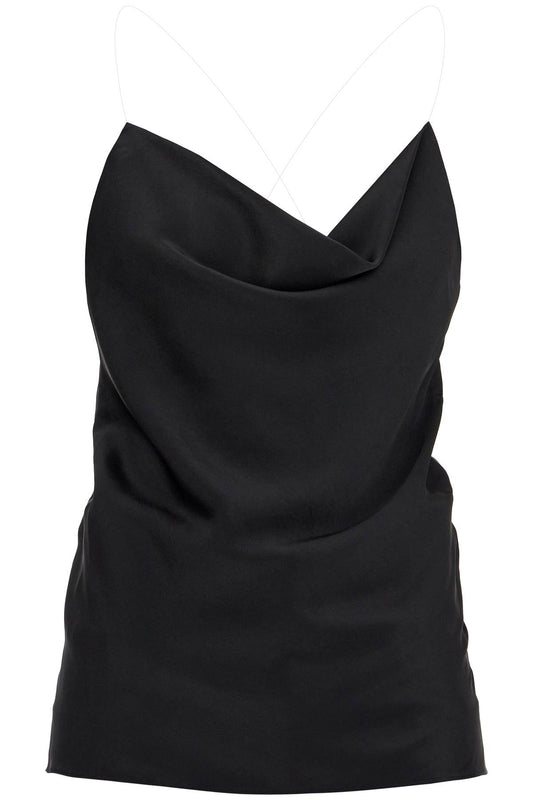 Satin Top With Draped Neckline And Low  - Black