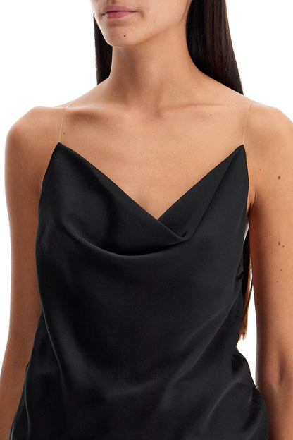 Satin Top With Draped Neckline And Low  - Black