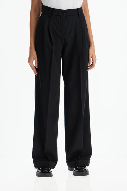 Twill Wide-leg Trousers In Pal  - Black