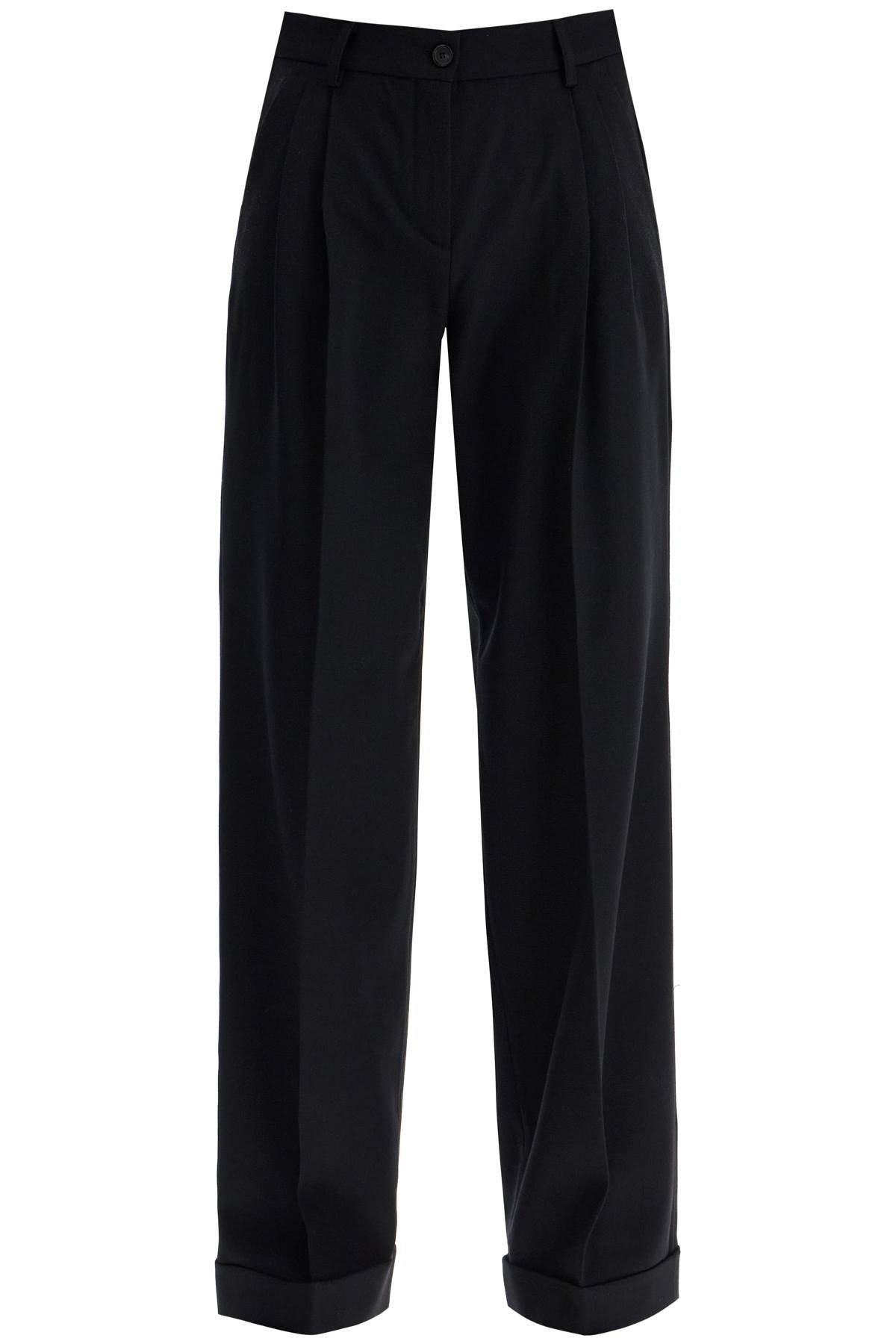 Twill Wide-leg Trousers In Pal  - Black