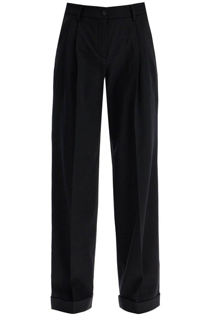 Twill Wide-leg Trousers In Pal  - Black