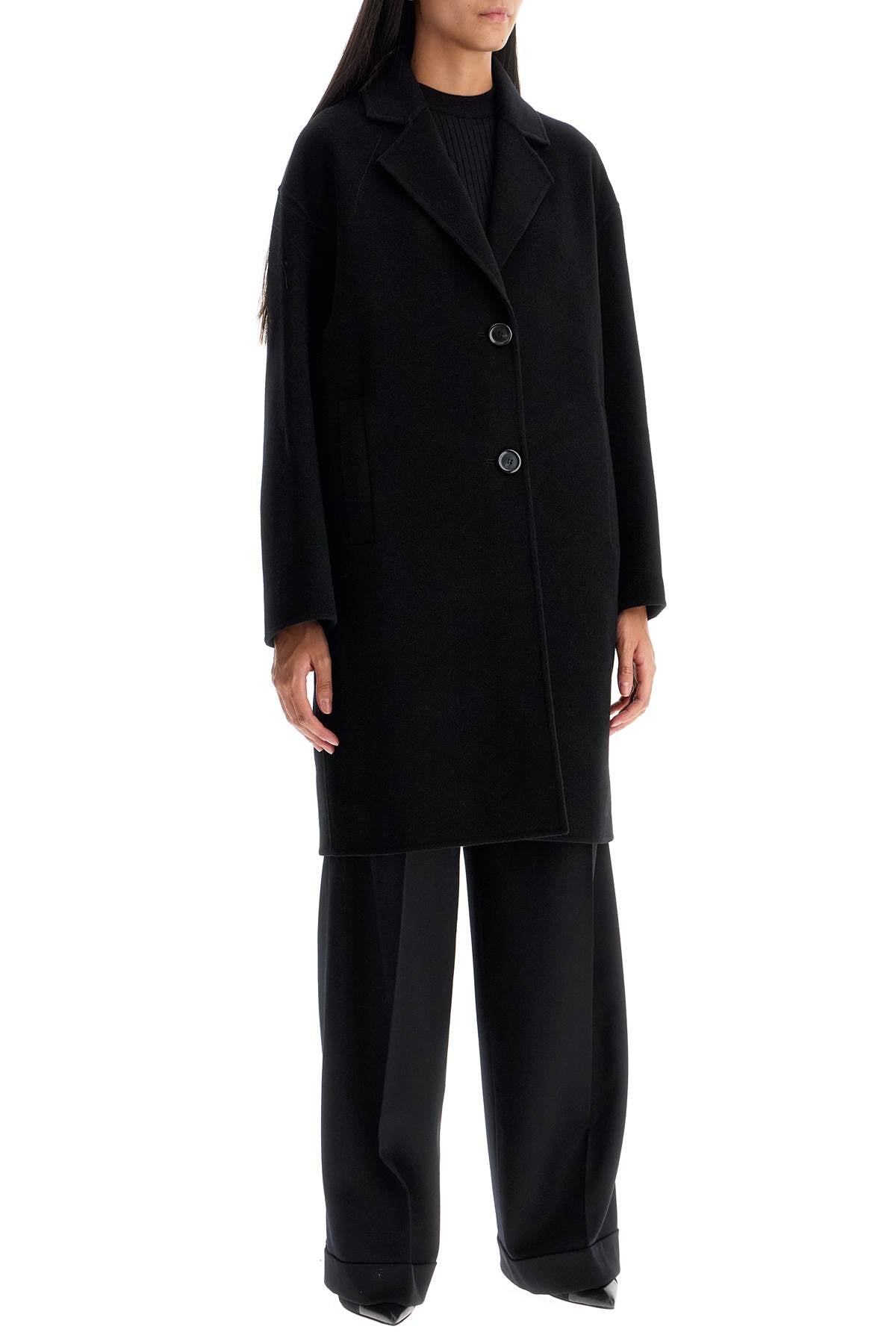 Double Wool Coat With Screwdriver Design  - Black