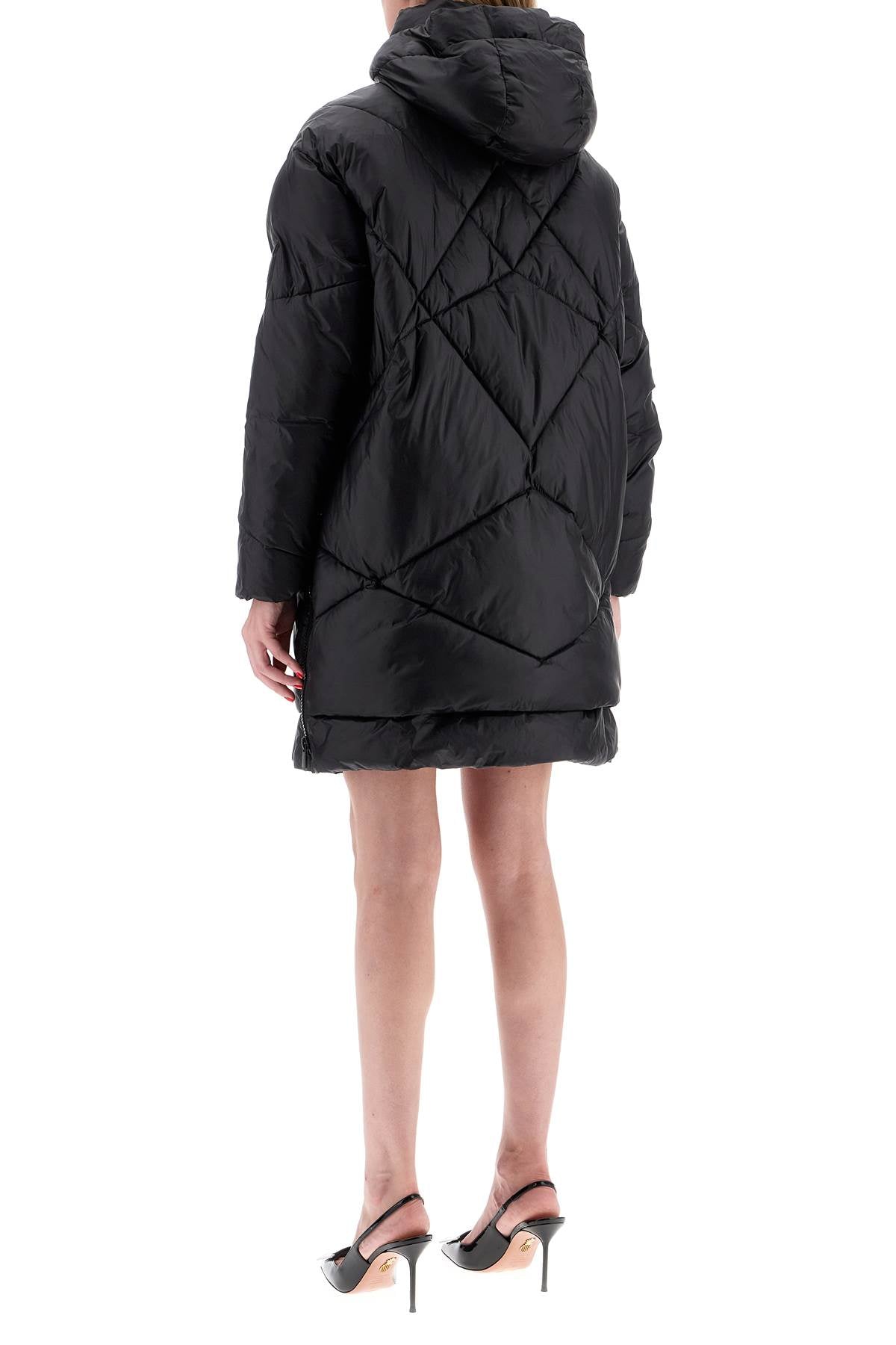 Mid-length Down Jacket With Hood  - Black