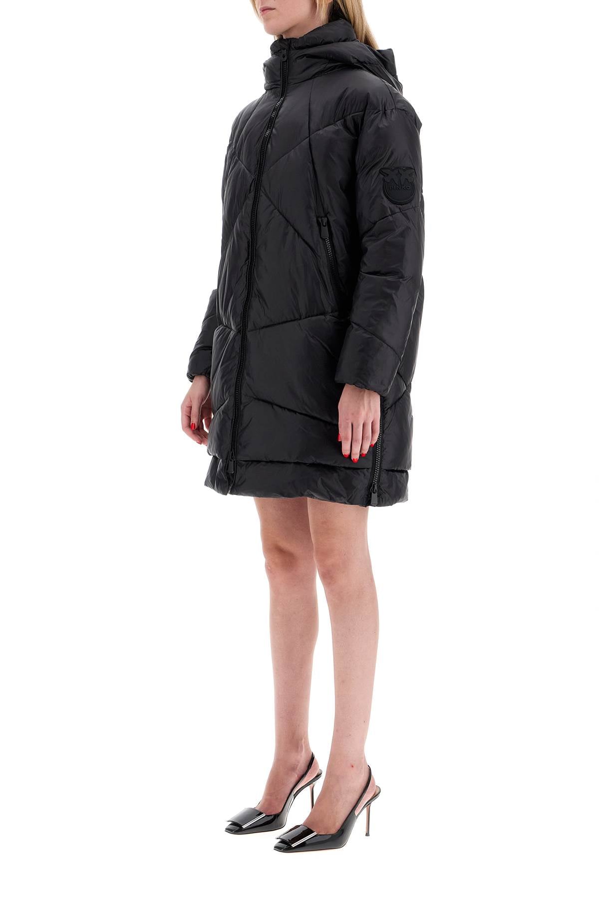 Mid-length Down Jacket With Hood  - Black