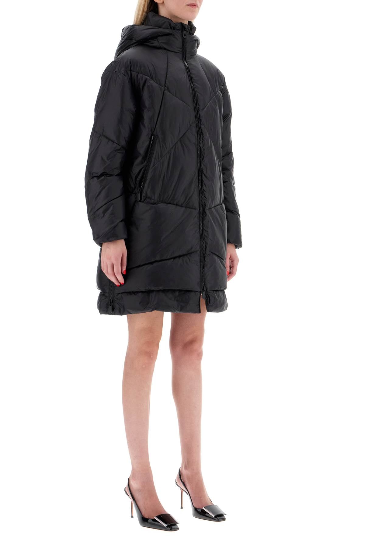 Mid-length Down Jacket With Hood  - Black