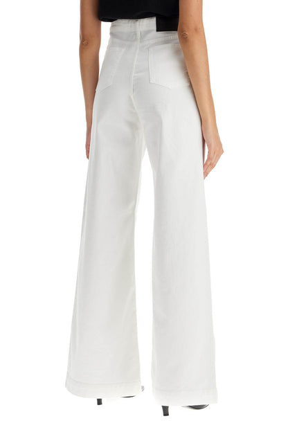 Wide Leg Twill Trousers In Italian  - White