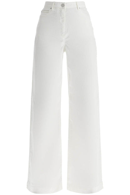 Wide Leg Twill Trousers In Italian  - White