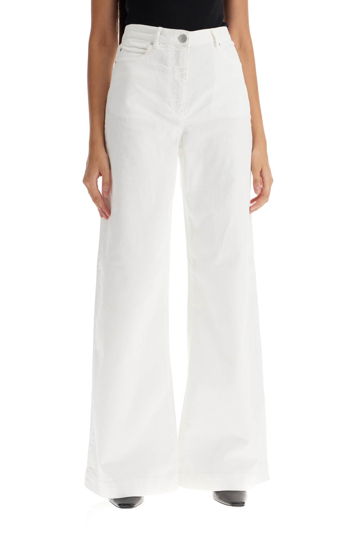 Wide Leg Twill Trousers In Italian  - White