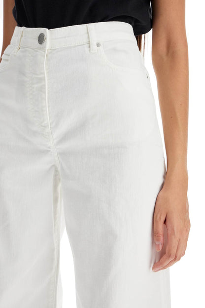 Wide Leg Twill Trousers In Italian  - White