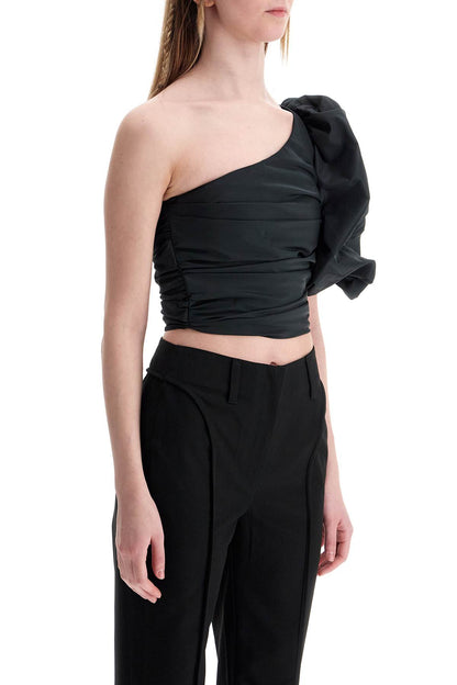 Black Polyester Off Shoulder Crop Top  - Black