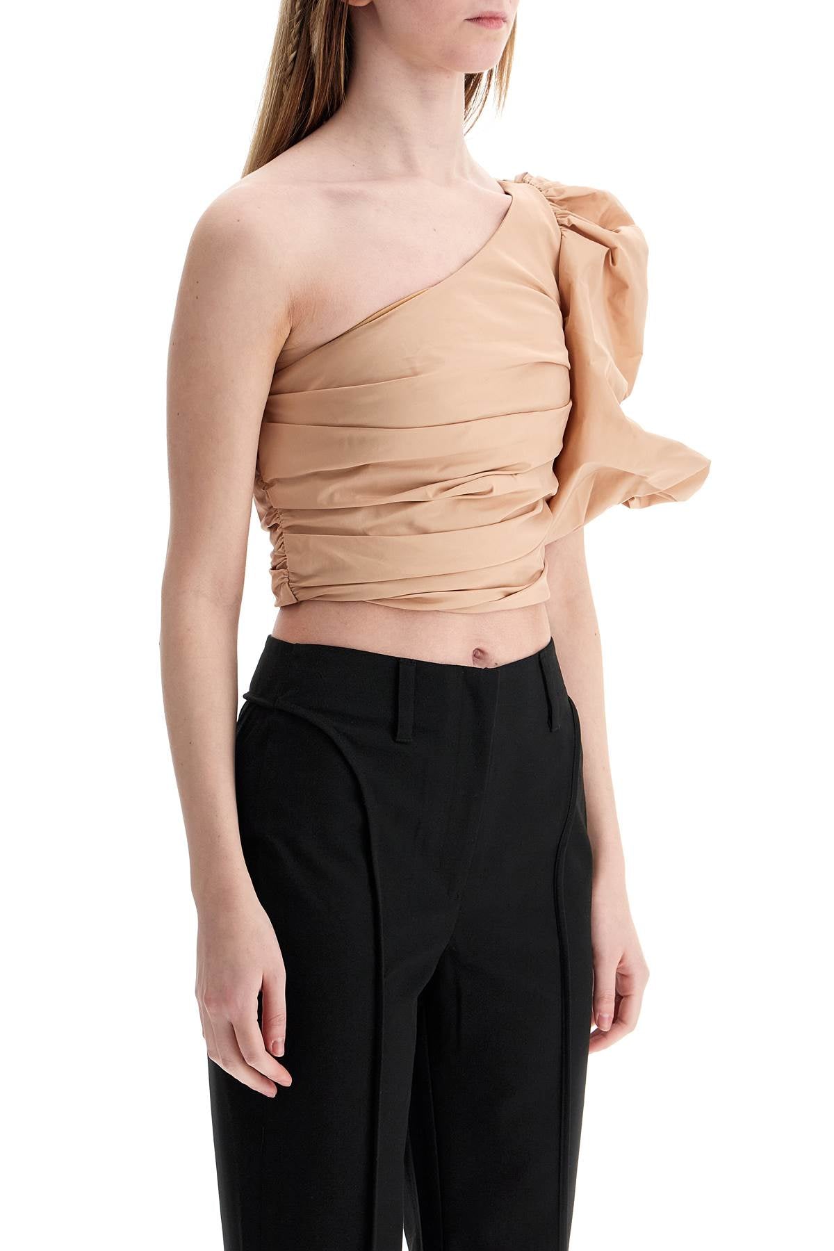 Asymmetrical One-shoulder Taffeta Top In Cameo Pink  - Pink