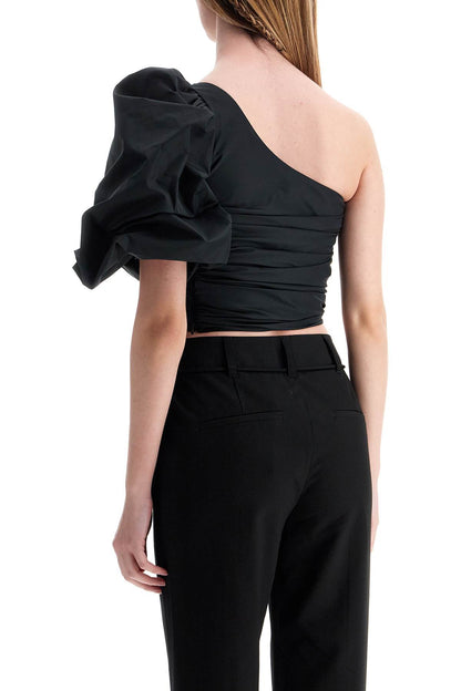 Black Polyester Off Shoulder Crop Top  - Black