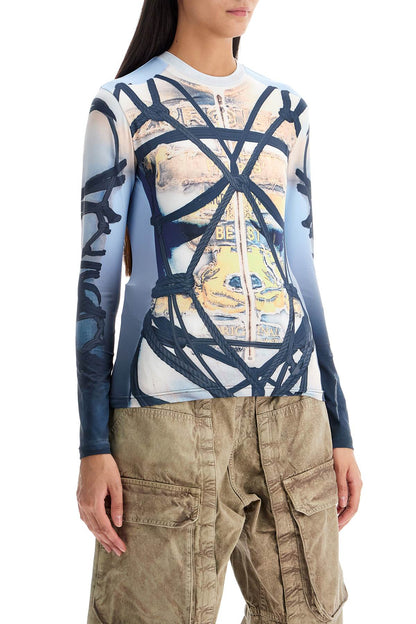 Long-sleeved Bondage Print  - Light Blue