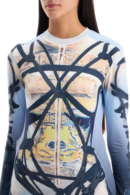 Long-sleeved Bondage Print  - Light Blue