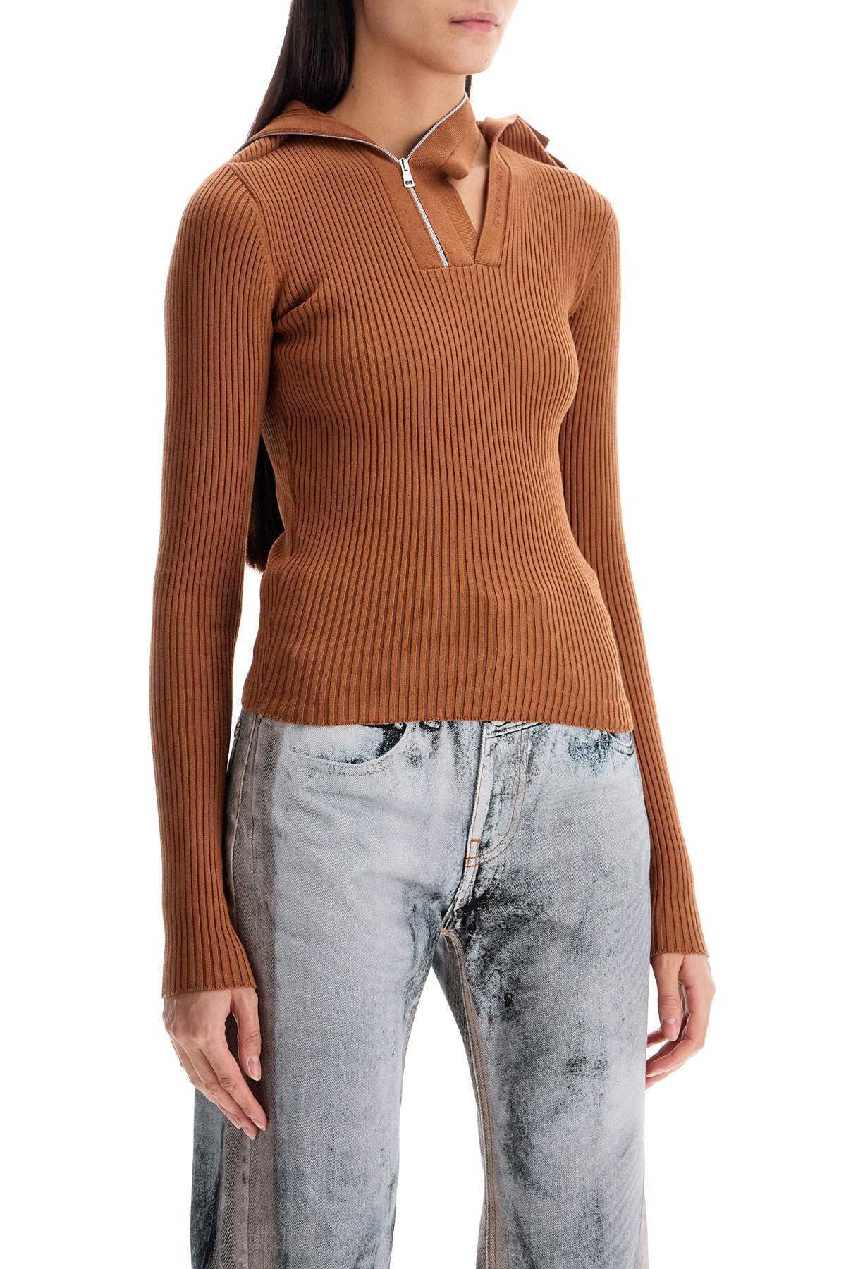 Long-sleeved Top With Pin  - Brown