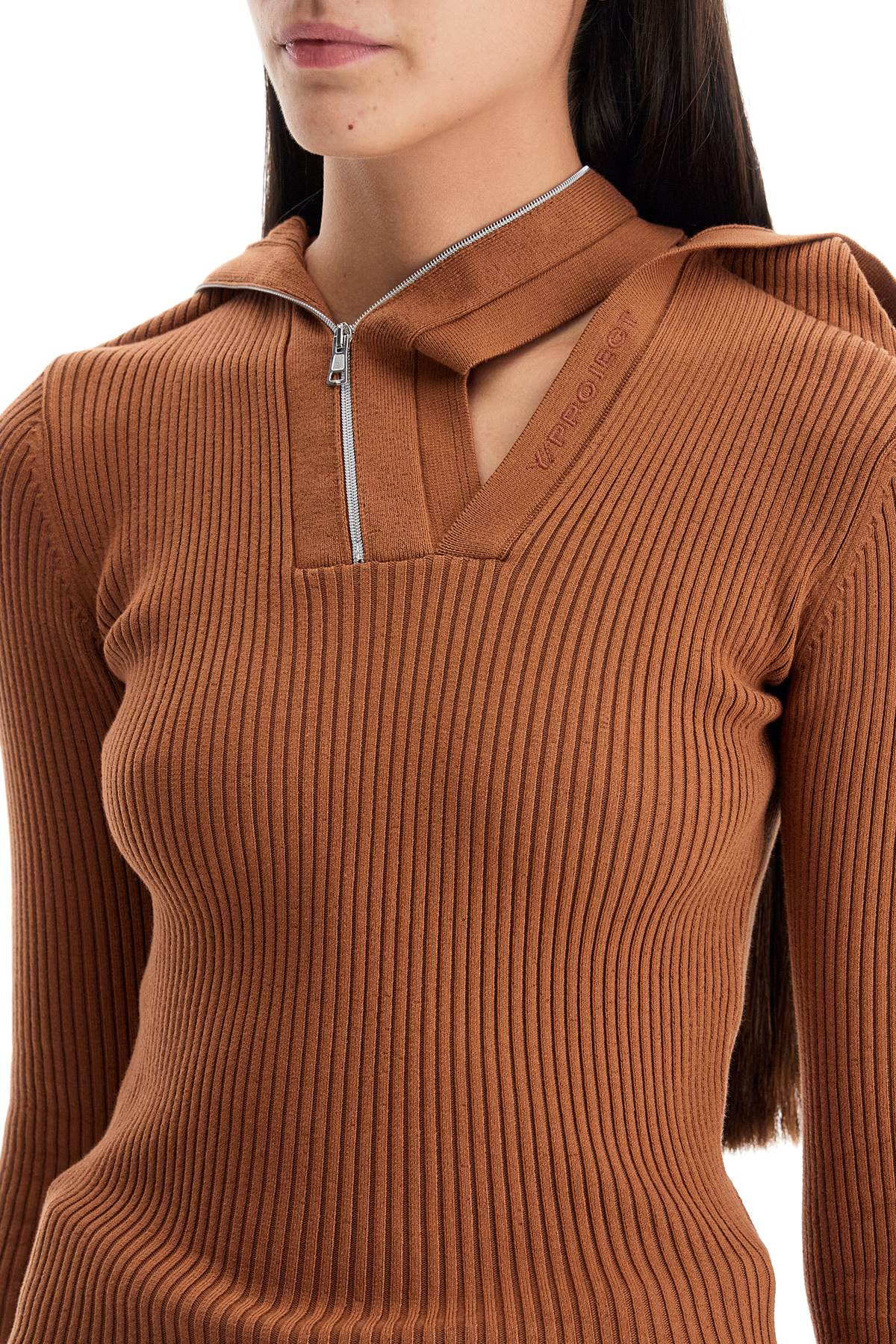 Long-sleeved Top With Pin  - Brown