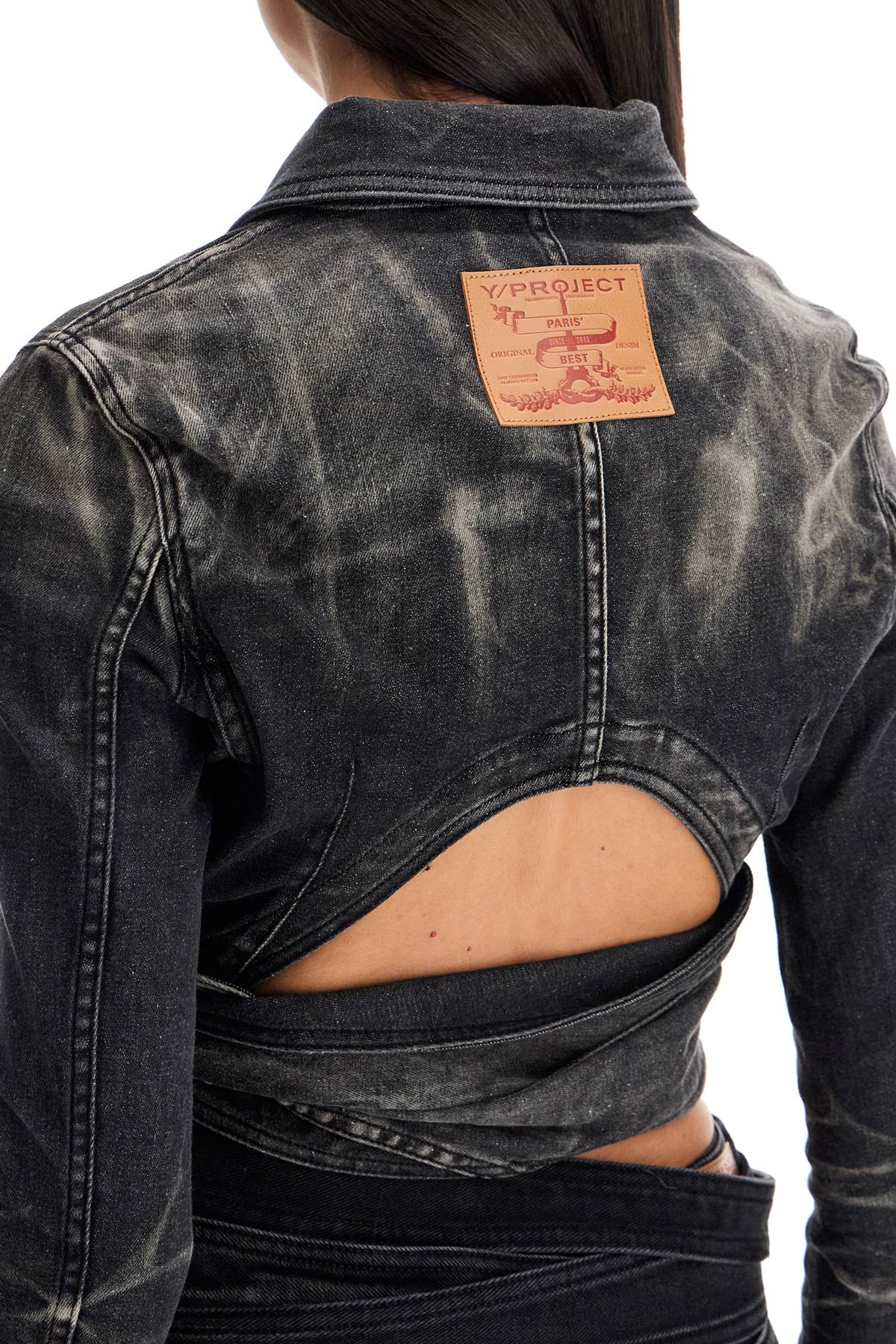 Denim Jacket With Criss-cross Belt  - Black