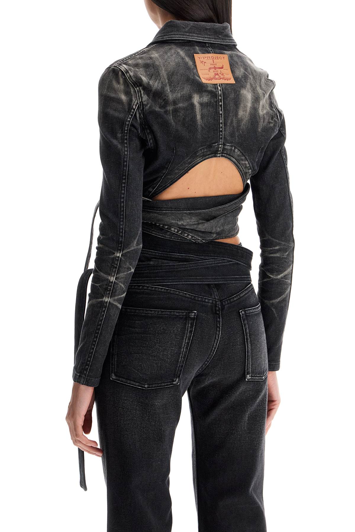 Denim Jacket With Criss-cross Belt  - Black