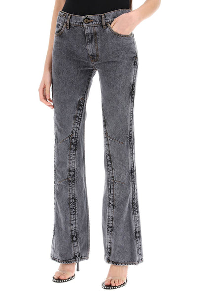 Hook-and-eye Flared Jeans  - Black