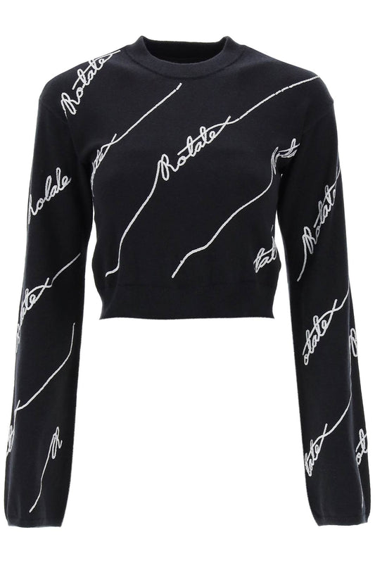 Sequined Logo Cropped Sweater  - Nero