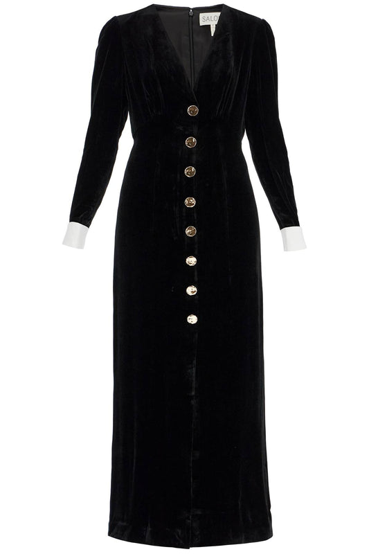 Velvet Dress With Buttons  - Black