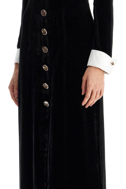 Velvet Dress With Buttons  - Black