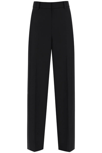 Light Wool Wide Leg Pants  - Black