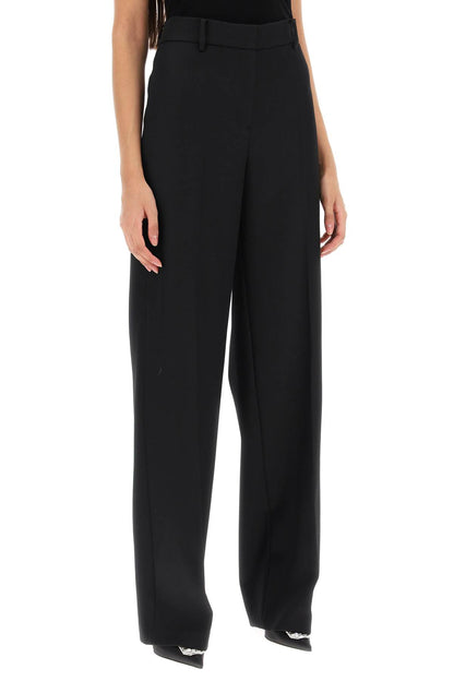 Light Wool Wide Leg Pants  - Black