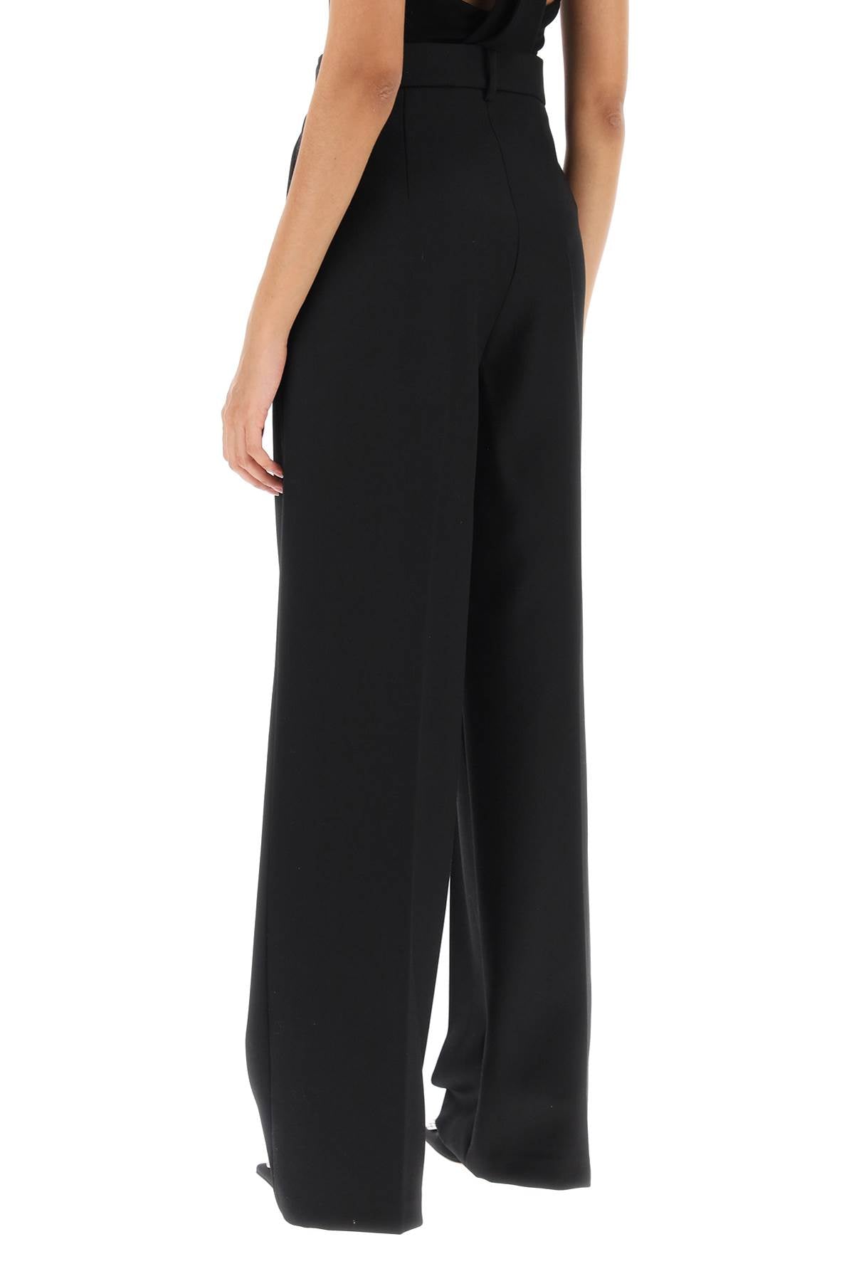 Light Wool Wide Leg Pants  - Black