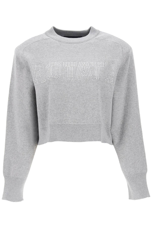 Cropped Sweater With Rhinestone-studded Logo  - Grigio