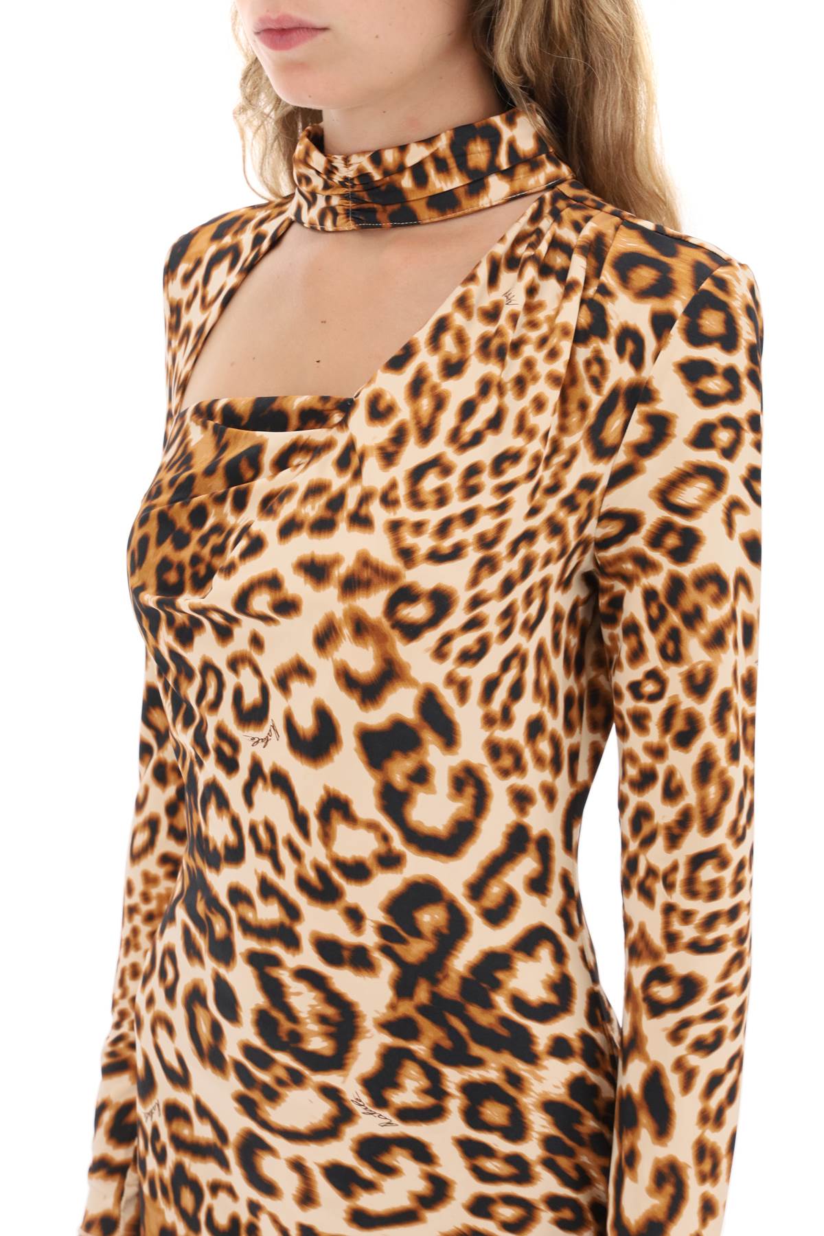 Leopard Printed Jersey Mini Dress  - Beige