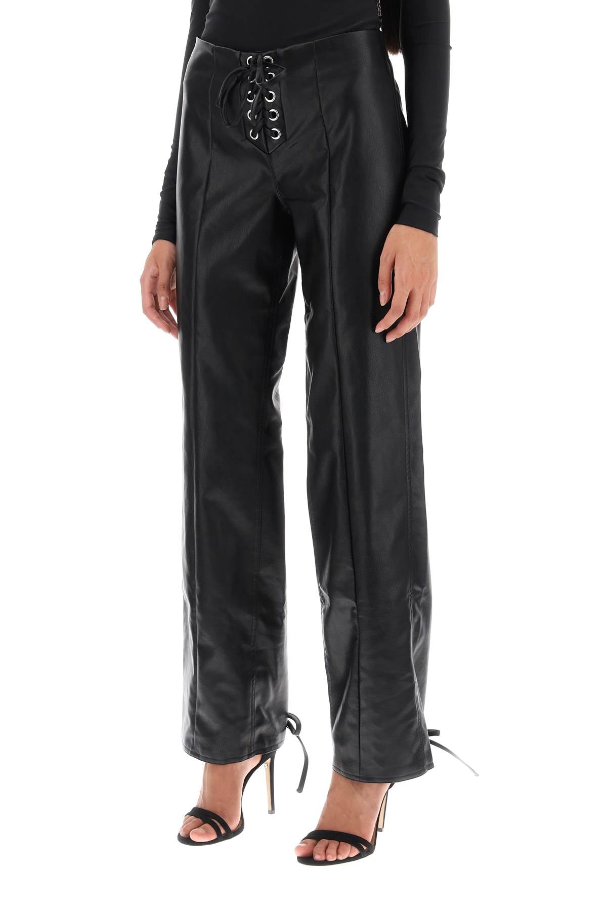 Straight-cut Pants In Faux Leather  - Nero