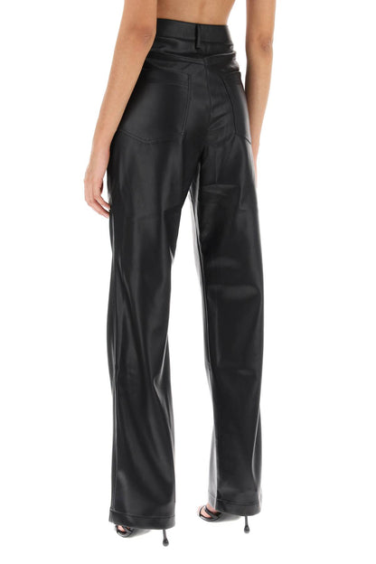 Embellished Button Faux Leather Pants  - Black