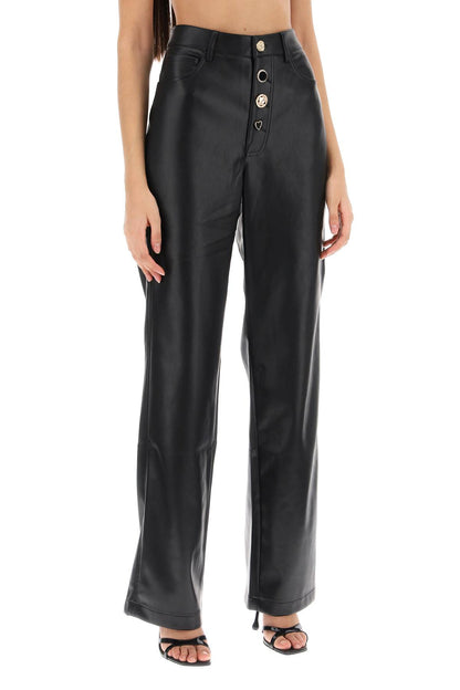 Embellished Button Faux Leather Pants  - Black