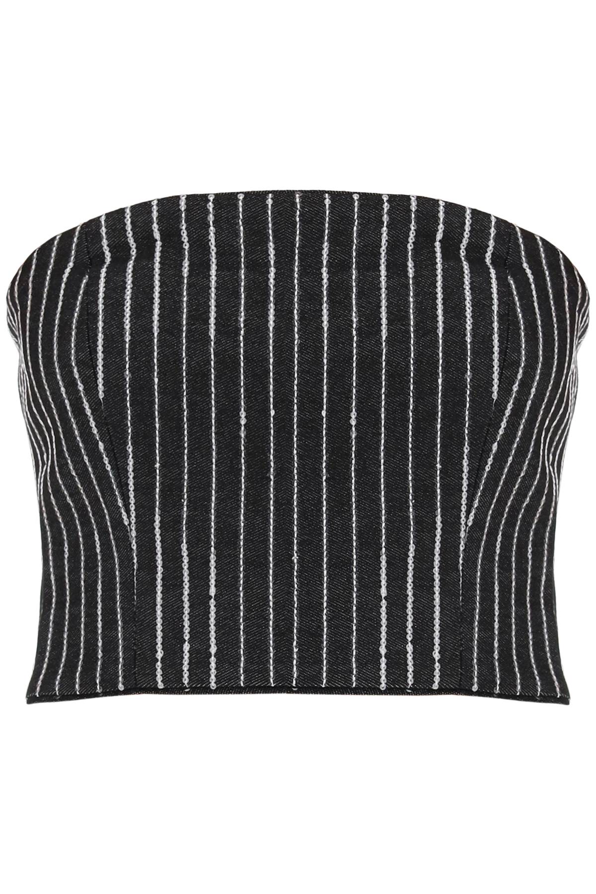 Cropped Top With Sequined Stripes  - Black