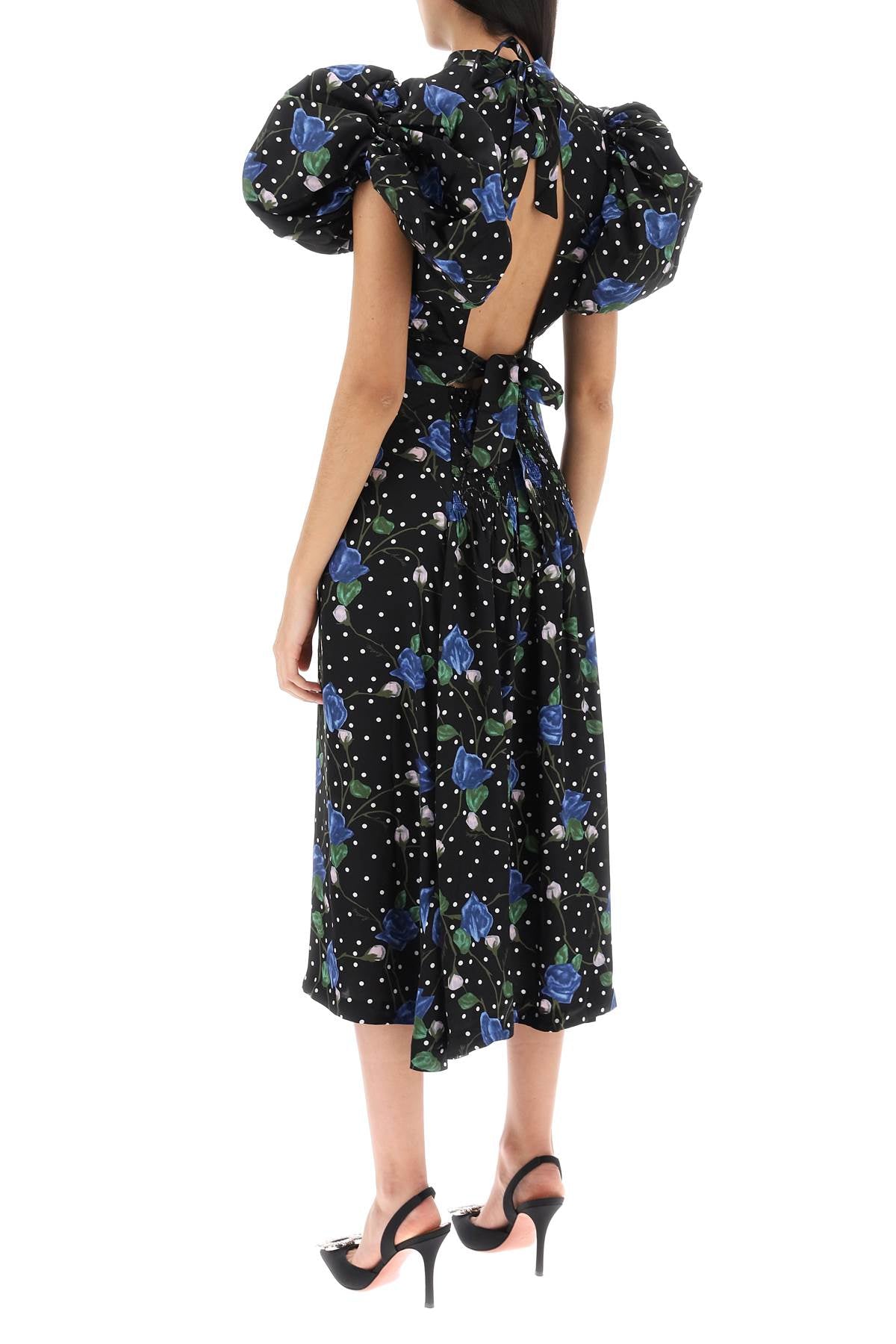 Midi Dress With Balloon Sleeves  - Black