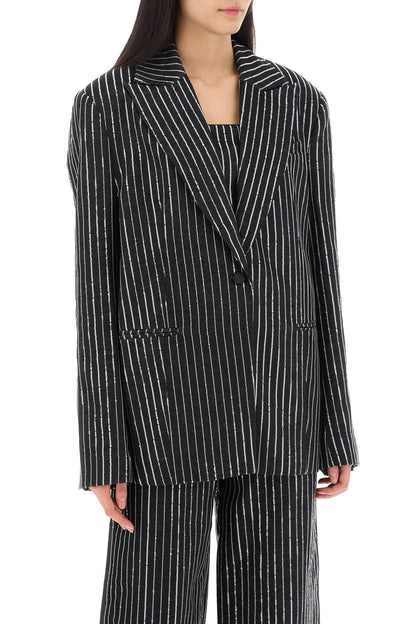 Blazer With Sequined Stripes  - Black