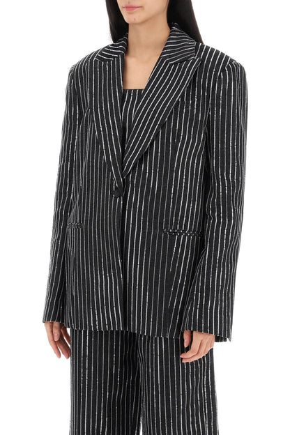 Blazer With Sequined Stripes  - Black