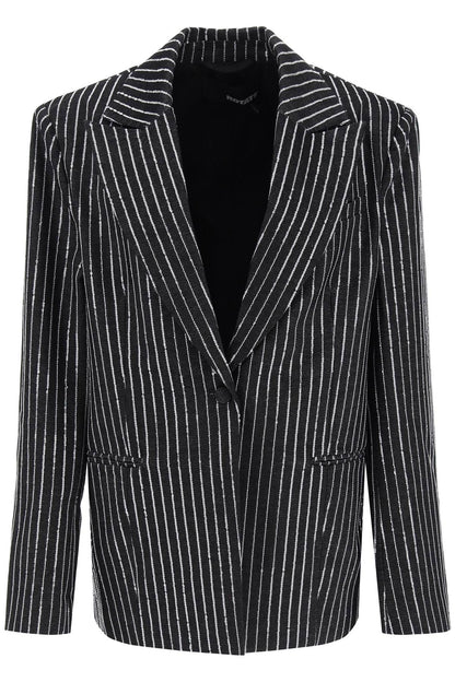 Blazer With Sequined Stripes  - Black