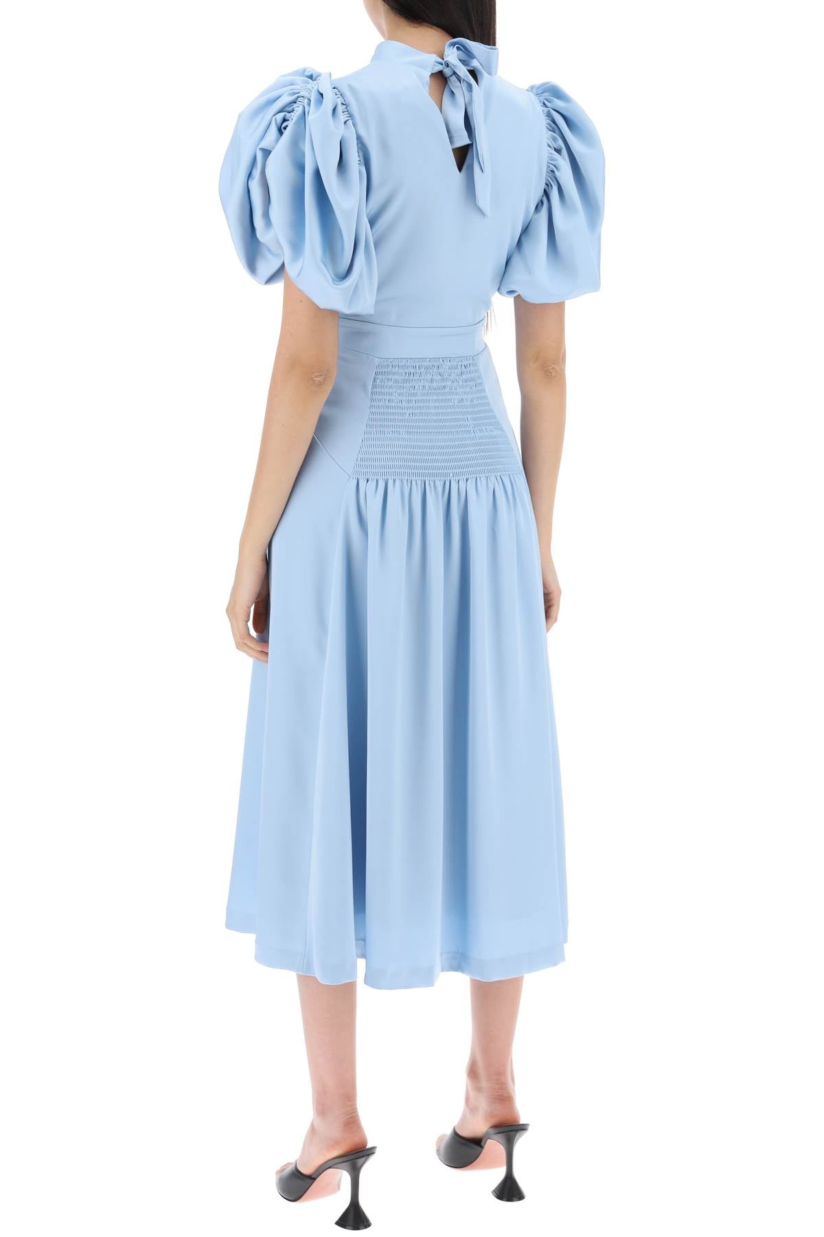 Midi Satin Dress With Balloon Sleeves  - Light Blue