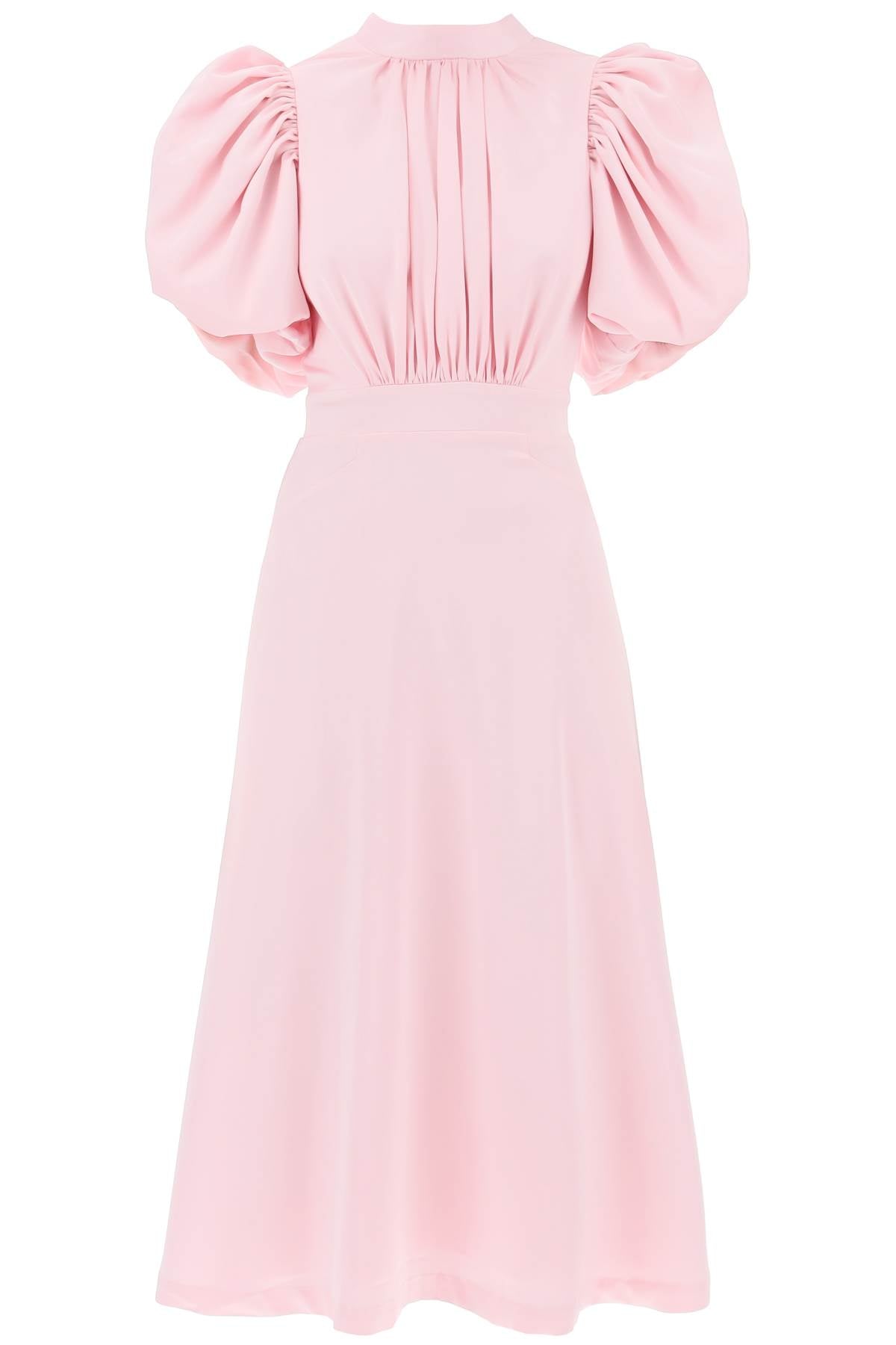 Midi Satin Dress With Balloon Sleeves  - Pink