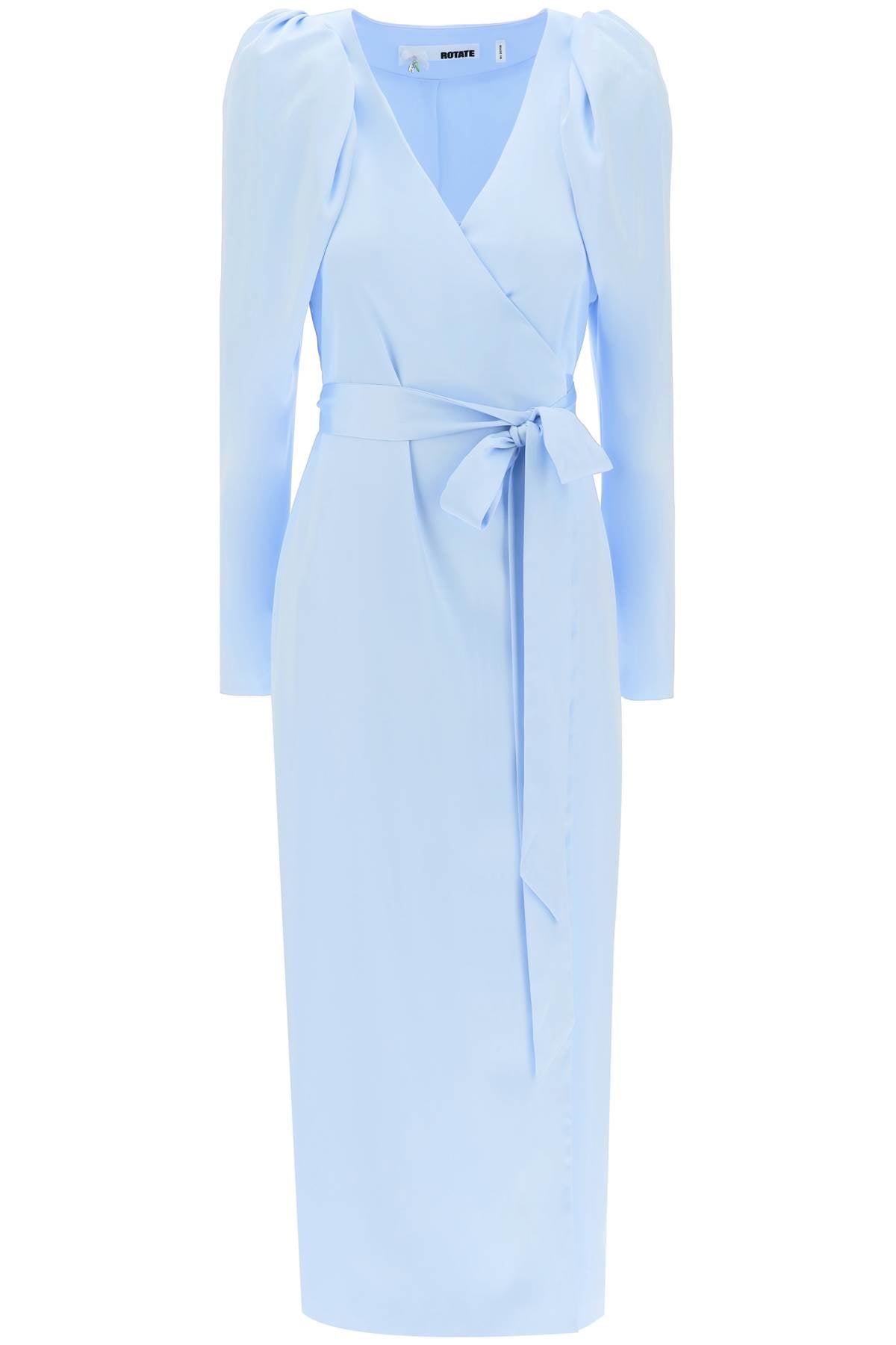 Satin Wrap Midi Dress With A Crossover  - Light Blue