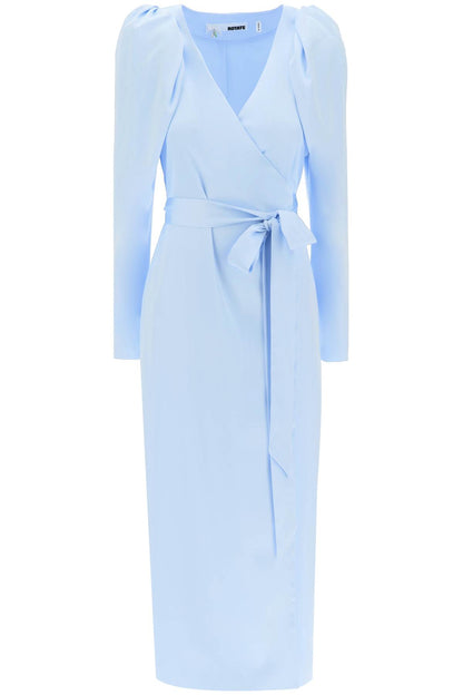 Satin Wrap Midi Dress With A Crossover  - Light Blue