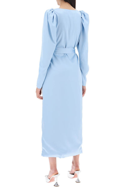 Satin Wrap Midi Dress With A Crossover  - Light Blue