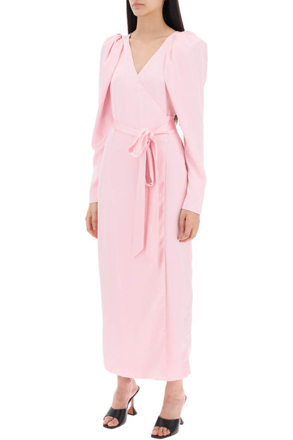 Satin Wrap Midi Dress With A Crossover  - Pink