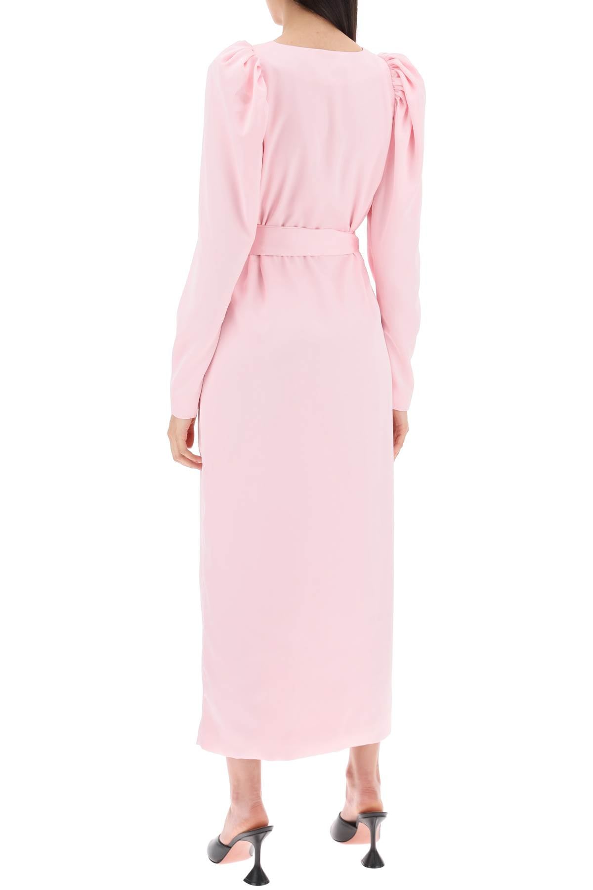 Satin Wrap Midi Dress With A Crossover  - Pink