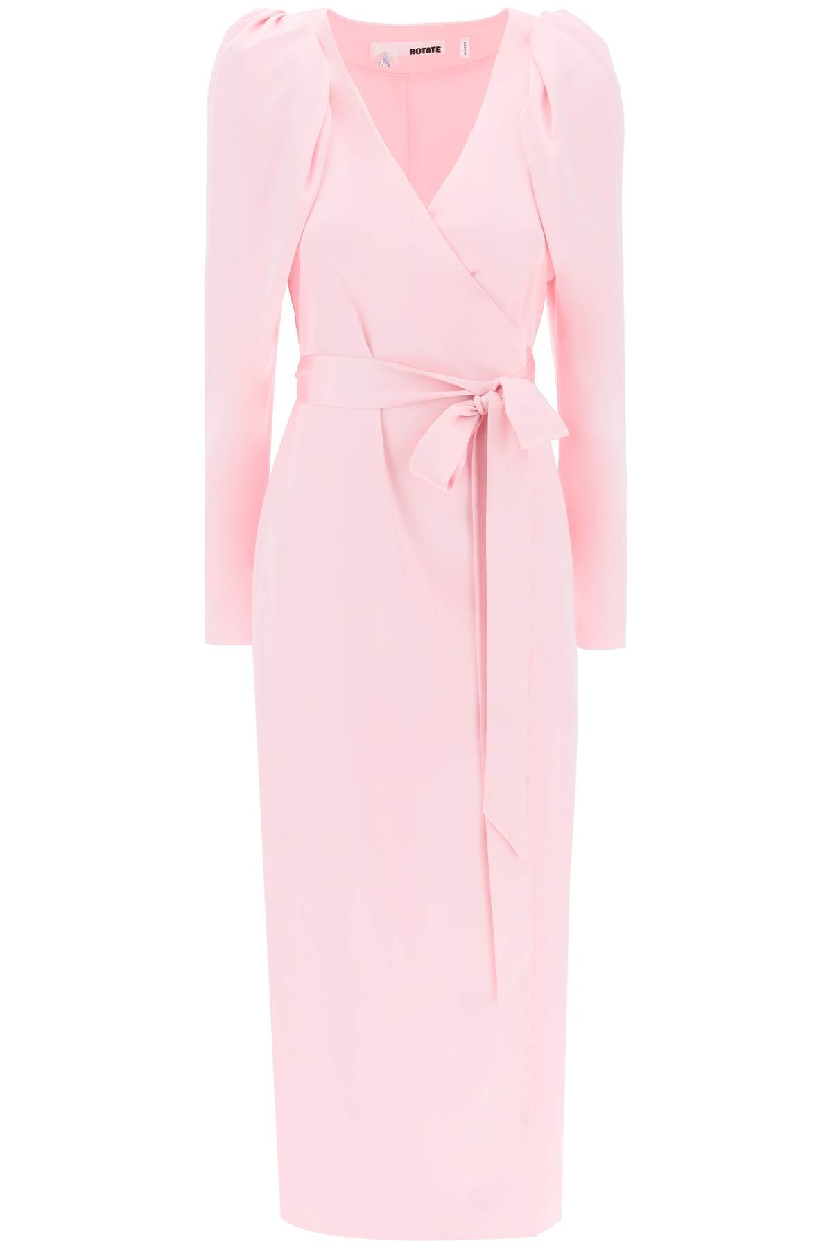 Satin Wrap Midi Dress With A Crossover  - Pink