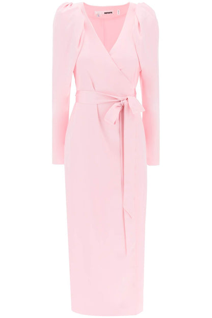 Satin Wrap Midi Dress With A Crossover  - Pink